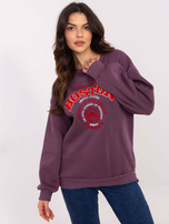 Hurt Ciemnofioletowa damska bluza bez kaptura z ociepleniem