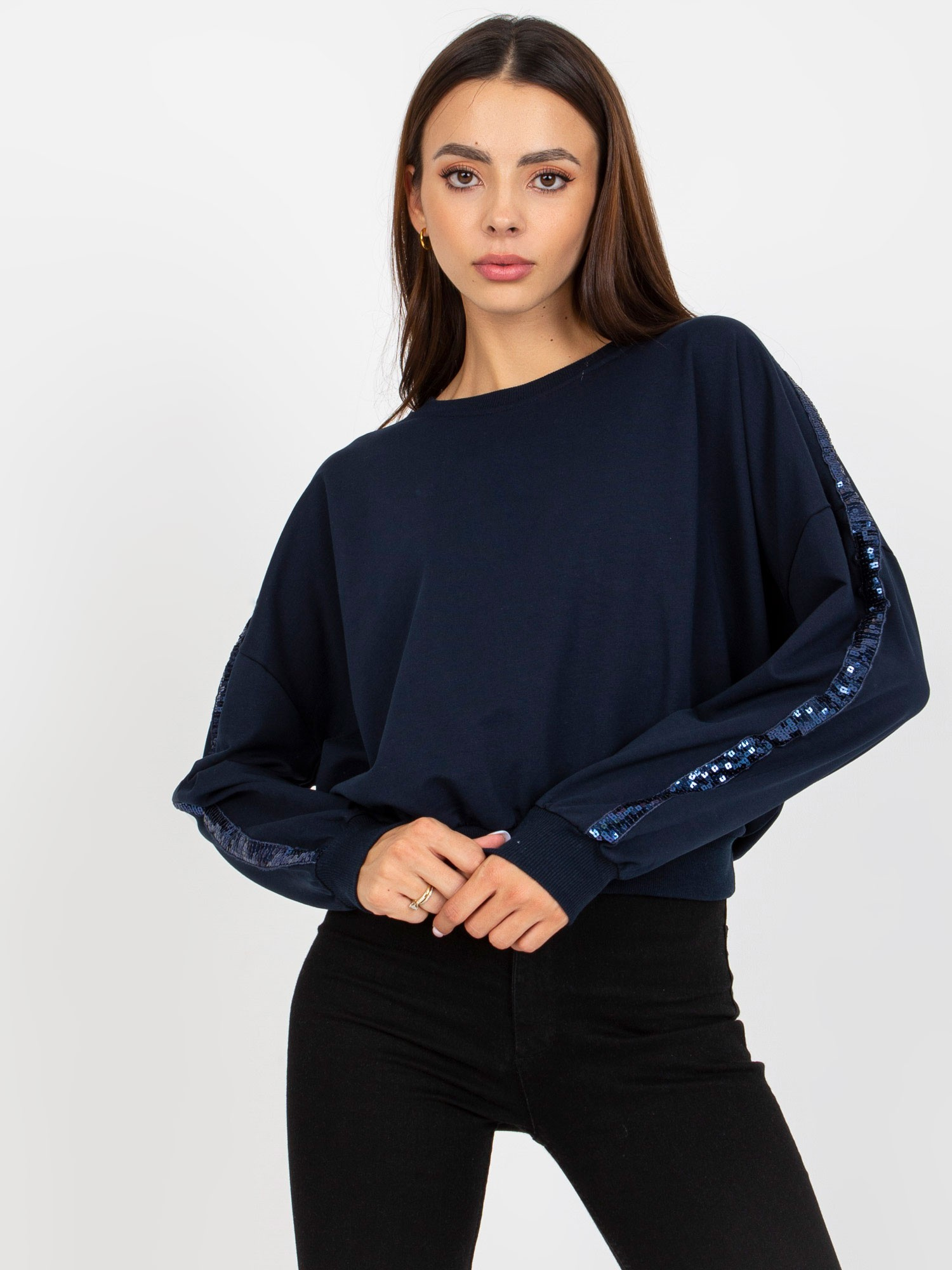 Hurt Granatowa kurze Sweatshirt ohne Kapuze mit Applikation RUE PARIS.