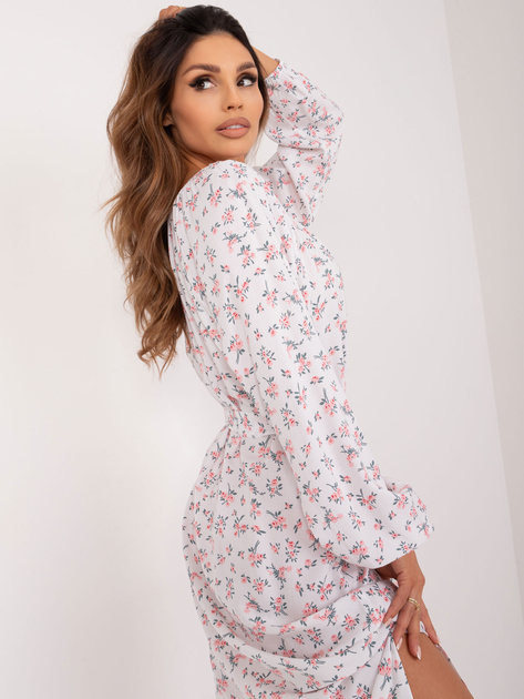 Hurt Biało-różowa sukienka w kwiaty z paskiem