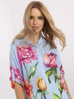 Hurt Niebiesko-biała rozpinana koszula z dodatkiem lnu