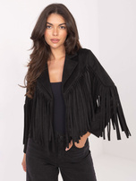 Czarna krótka kurtka z frędzlami RUE PARIS 