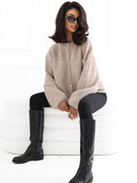 Beige zip-up sweater with a wool blend.