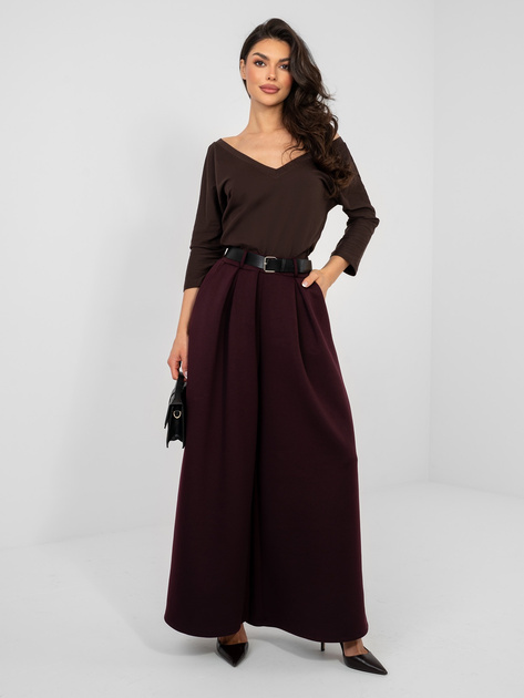 Śliwkowe spodnie spodnie palazzo z paskiem RUE PARIS