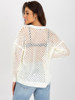 Hurtownia Ecru ażurowy sweter letni z dodatkiem wełny