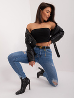 Hurt Ciemnoniebieskie dopasowane spodnie jeansowe z paskiem