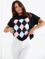 Czarna bawełniana bluzka w romby 