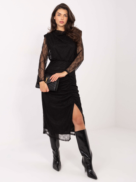 Czarna koronkowa sukienka z drapowaniem
