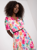 Light beige dress with floral print and belt