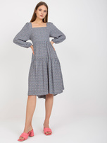 Niebieska midi sukienka z printami i długim rękawem ZULUNA  