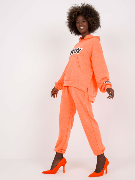 Fluo pomarańczowy komplet dresowy z bluzą z kapturem