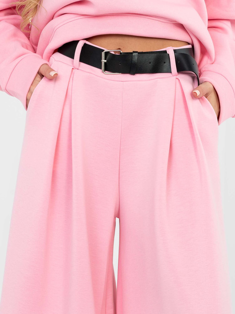 Pastelowe różowe spodnie palazzo z paskiem RUE PARIS