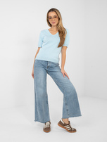 Light blue women's sweater in solid color.