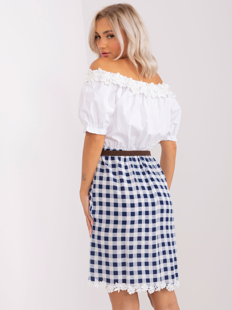 Hurt Ecru-granatowa sukienka hiszpanka w kratę