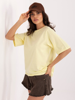 Jasnożółty damski t-shirt basic z bawełny RUE PARIS 