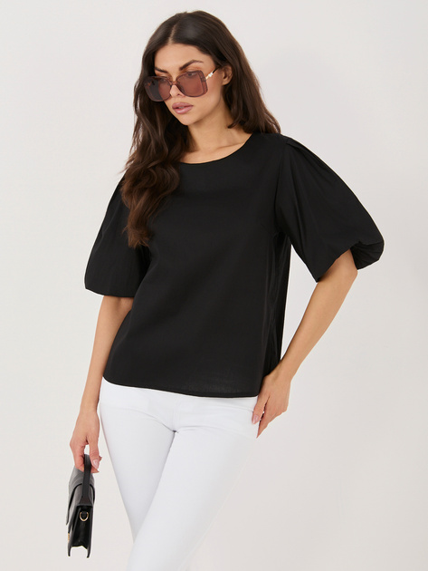 Czarna bluzka oversize z bufiastym rękawem