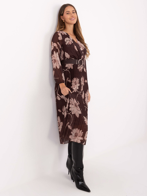 Brązowa midi sukienka z plisowaniem