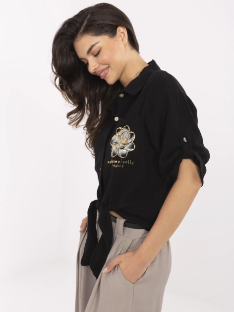 Czarna muślinowa koszula z nadrukiem