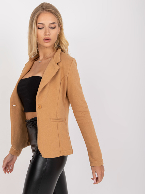 Camelowy dresowy żakiet z długim rękawem