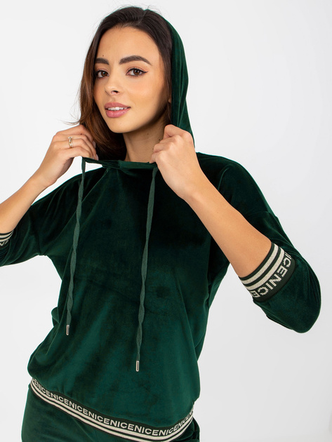 Hurt Ciemnozielony damski komplet welurowy z bluzą