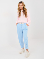 Jasnoniebieskie damskie spodnie z ozdobnymi paskami