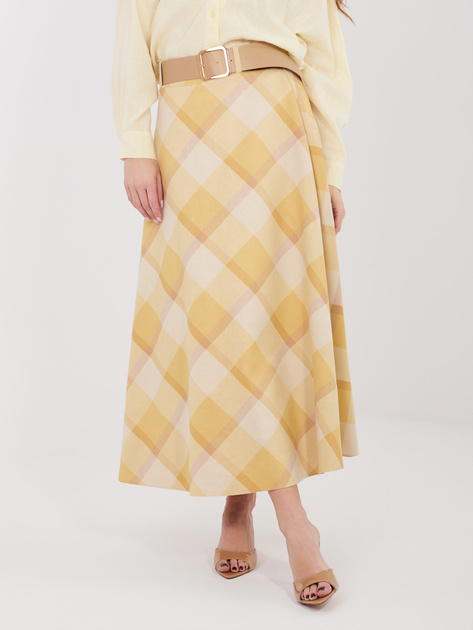 Żółta rozkloszowana spódnica w kratę