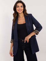 Hurt blauer offener Blazer mit Tierdruckfutter.