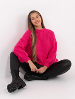 Fuksjowy sweter z bufiastymi rękawami