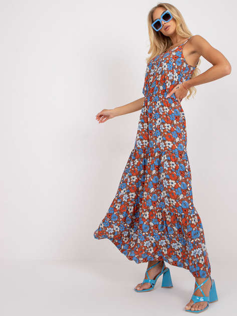 Brązowa maxi sukienka w kwiaty na ramiączkach SUBLEVEL