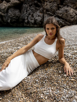 Ecru dwuczęściowy komplet basic w prążki RUE PARIS 