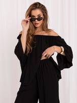 Black summer set with off-the-shoulder sweatshirt RUE PARIS.