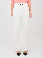 Ecru eleganckie spodnie z zakładkami RUE PARIS 