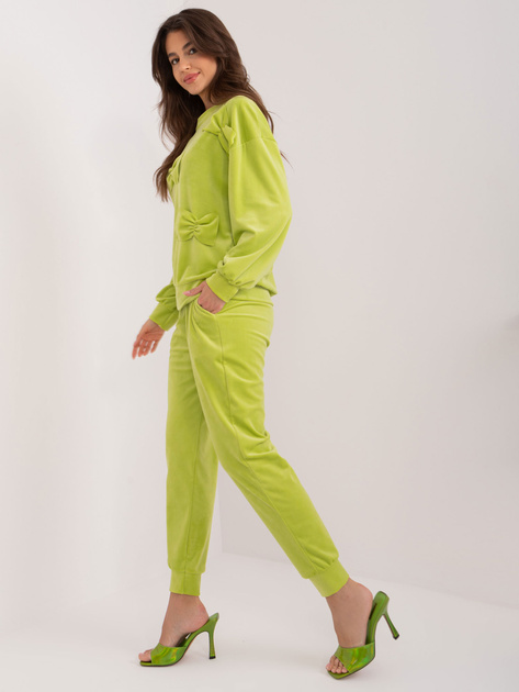 Hurt Limonkowy komplet welurowy z bluzą i spodniami