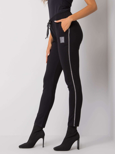 Czarne spodnie dresowe rurki z lampasami Mannice