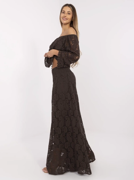 Ciemnobrązowe koronkowe spodnie boho