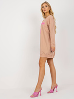 Hurt Beżowo-różowa długa bluza oversize z nadrukiem 