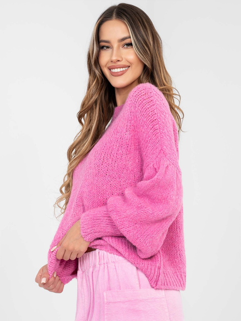Różowy damski sweter oversize z wełną