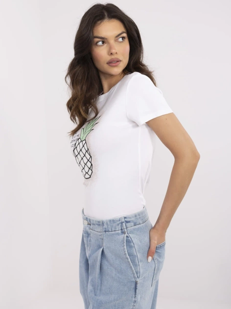 Ecru damski t-shirt z motywem owoców