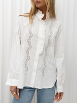 White cotton boho shirt with a collar.