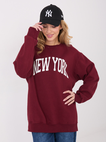 Burgundowa długa bluza z napisem