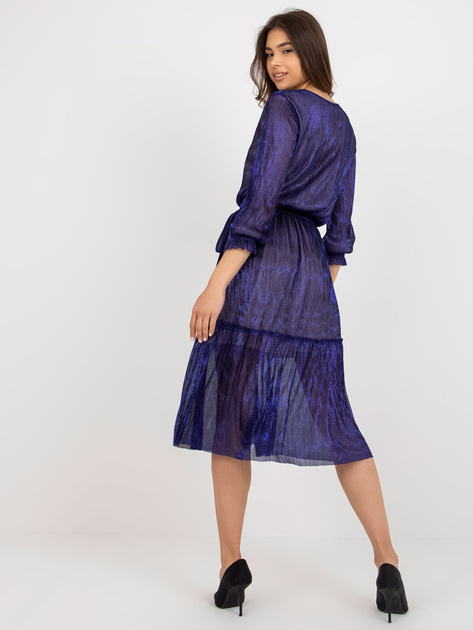 Hurt Granatowa sukienka koktajlowa z szeroką falbaną