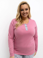 Różowa piżama plus size z guzikami przy dekolcie