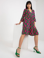 Hurt Zielona damska sukienka z printam i falbaną SUBLEVEL