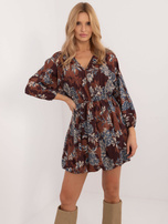 Hurtownia online Brązowa sukienka bombka z nadrukiem