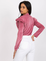 Różowa bluzka welurowa z falbanami Eugenie