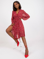 Bordowa sukienka midi z printami ZULUNA