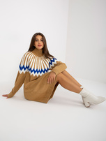 Hurt Camelowa sukienka z dzianiny we wzory RUE PARIS 