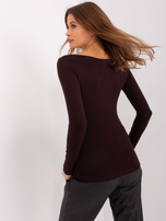 Hurtownia Ciemnobrązowa gładka damska bluzka z długim rękawem