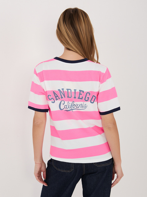 Fluo różowo-granatowy damski t-shirt z bawełny