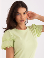Pistachio women's boho blouse with short sleeves.