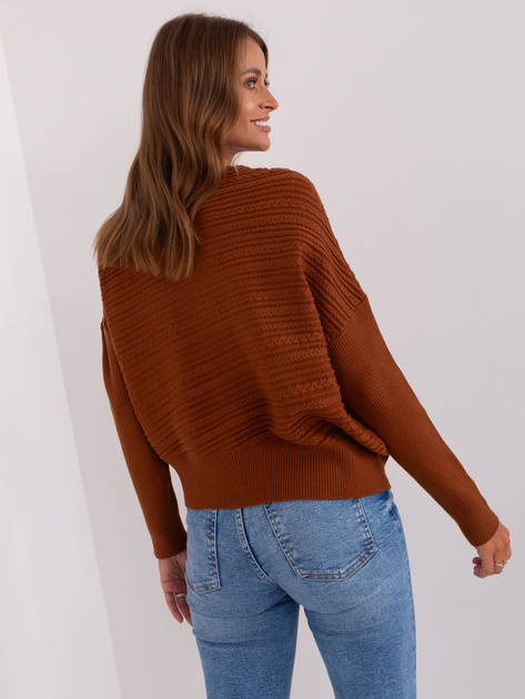 Hurt Brązowy asymetryczny sweter o kroju nietoperza